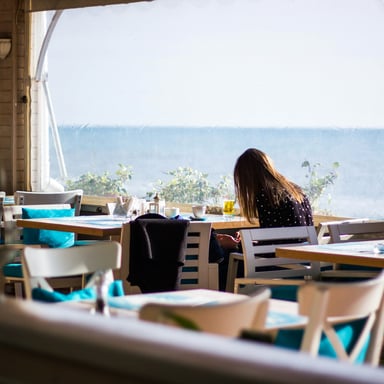 Beachside cafe with ocean view at The Cottage