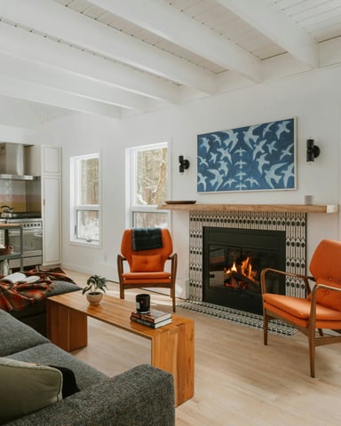 Cozy furnished living room with fireplace